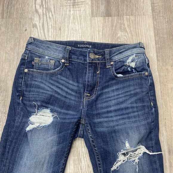 Vigoss Jeans Womens 24x28 (Fits 26x27) The Chelsea Skinny Distress Fray Blue - Picture 3 of 15